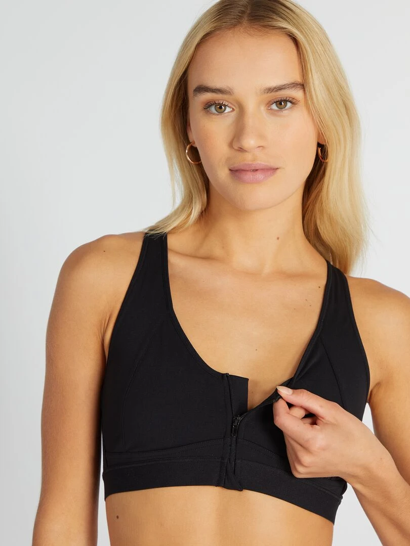 Brassière de sport zippée devant   noir