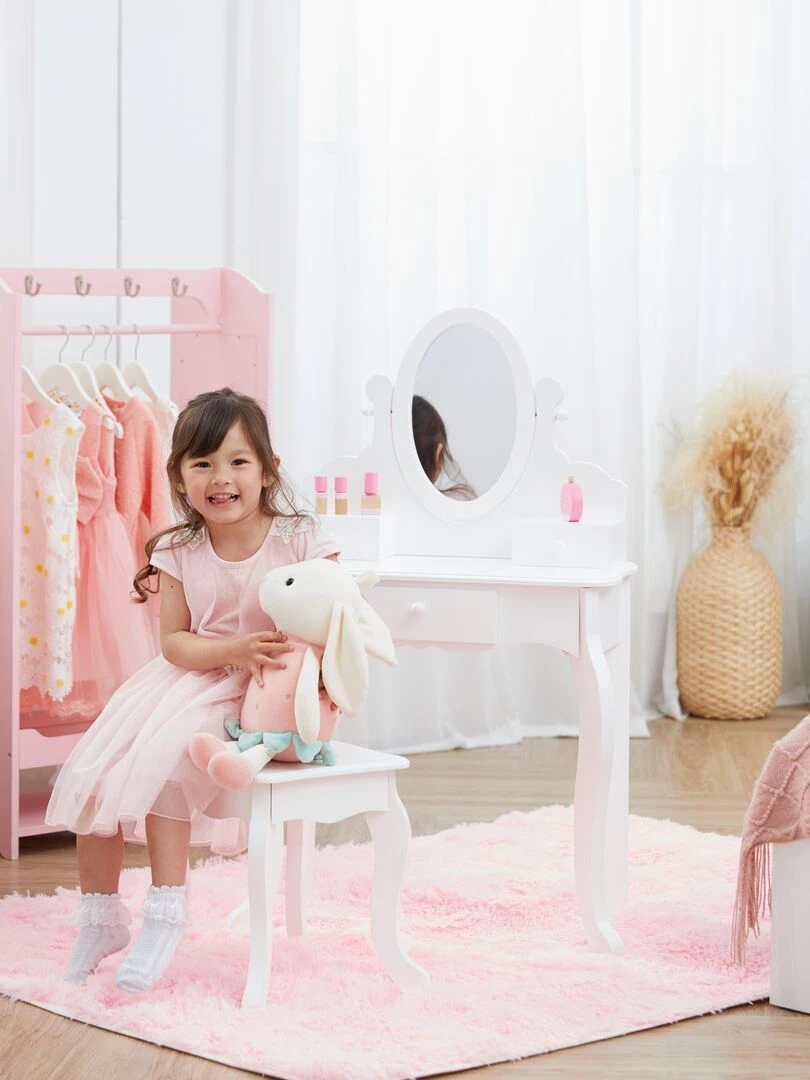 Coiffeuse Raiponce enfant fille avec miroir et tabouret Fantasy Fields TD 12851B   Blanc