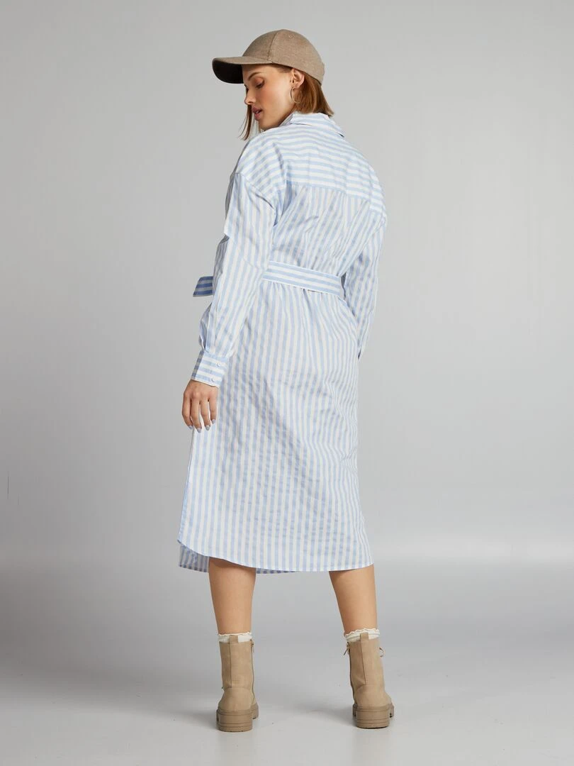 Robe chemise en popeline   Bleu