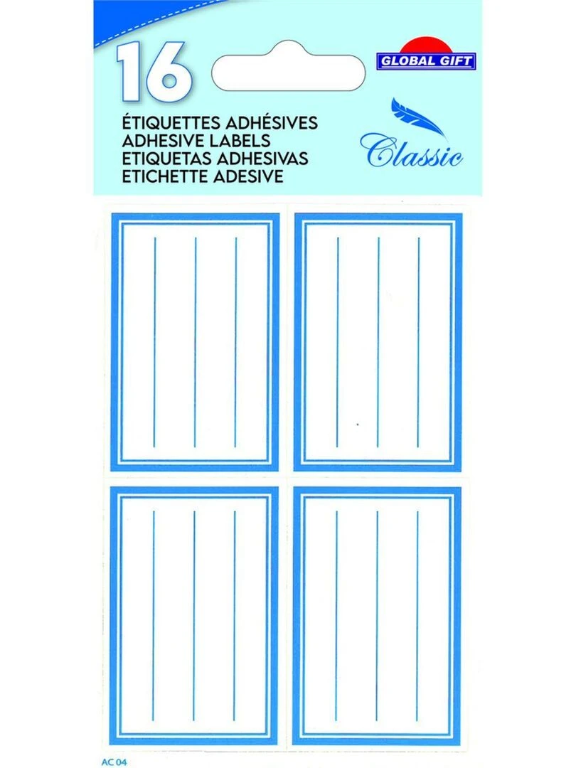 16 étiquettes adhésives scolaires Rectangle bleu N/A