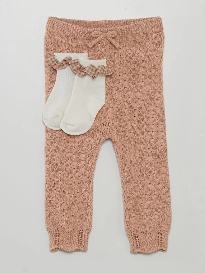 Ensemble legging en tricot + chaussettes Rose
