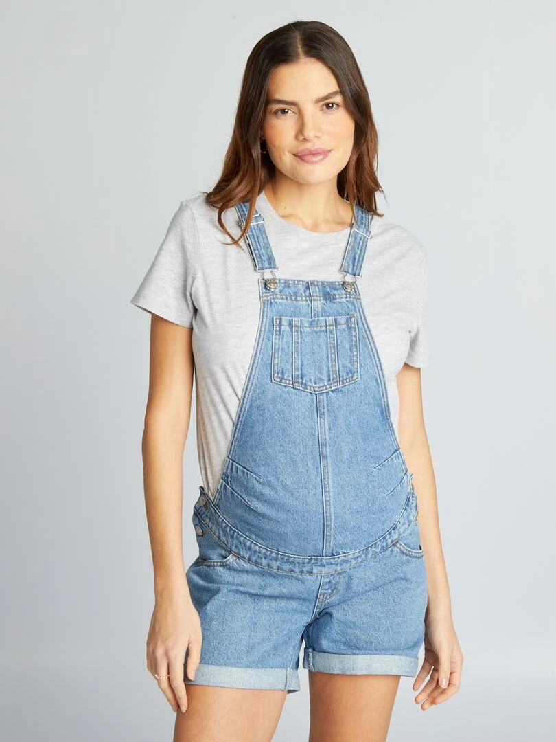 Salopette short grossesse en denim   Stone