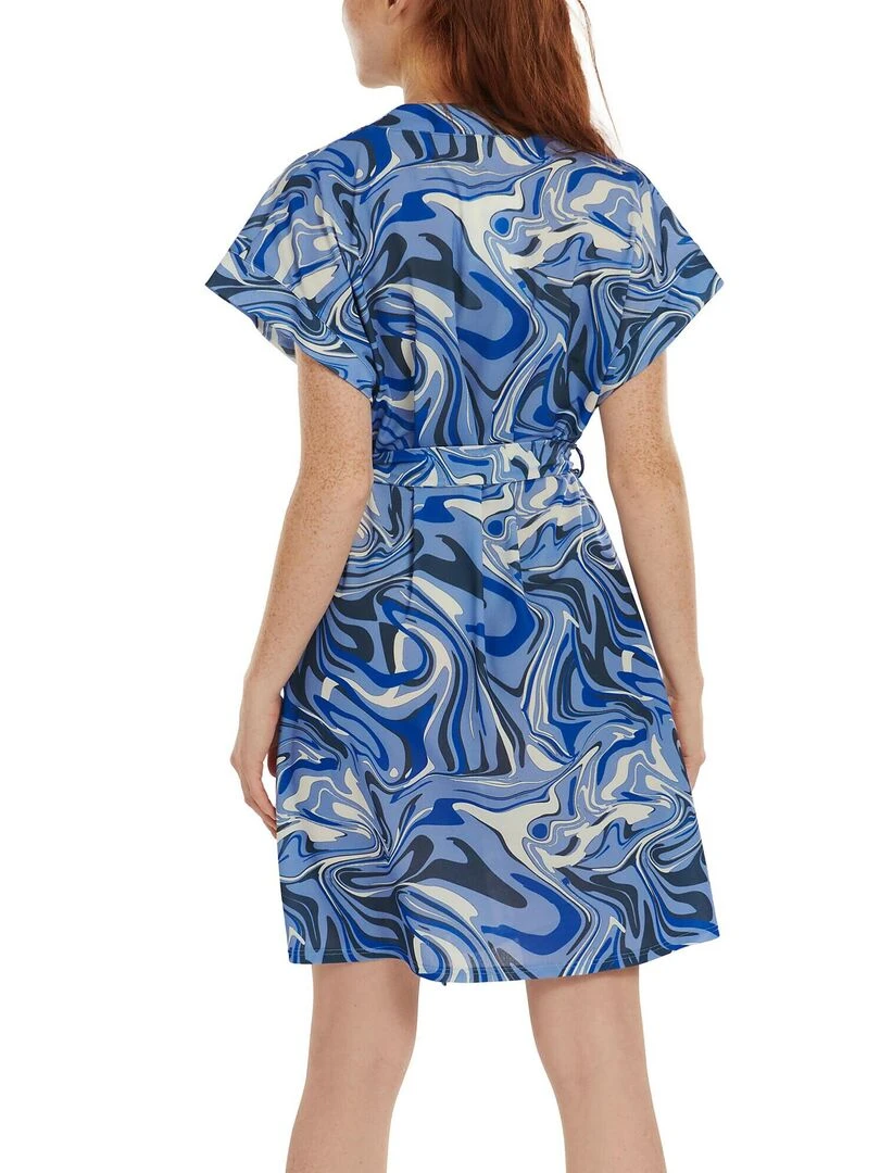 Robe estivale ceinturée manches courtes Palma Bleu