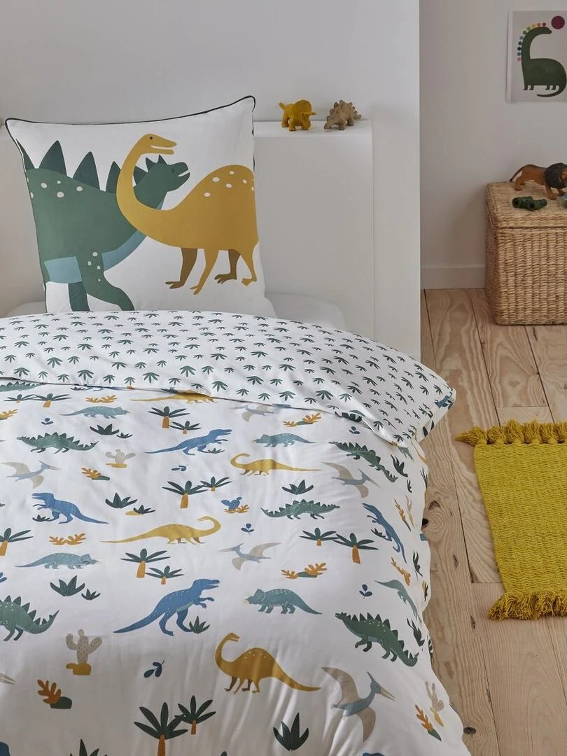 Future Home Parure de lit enfant en coton 57 fils imprimé blanc et vert Blanc