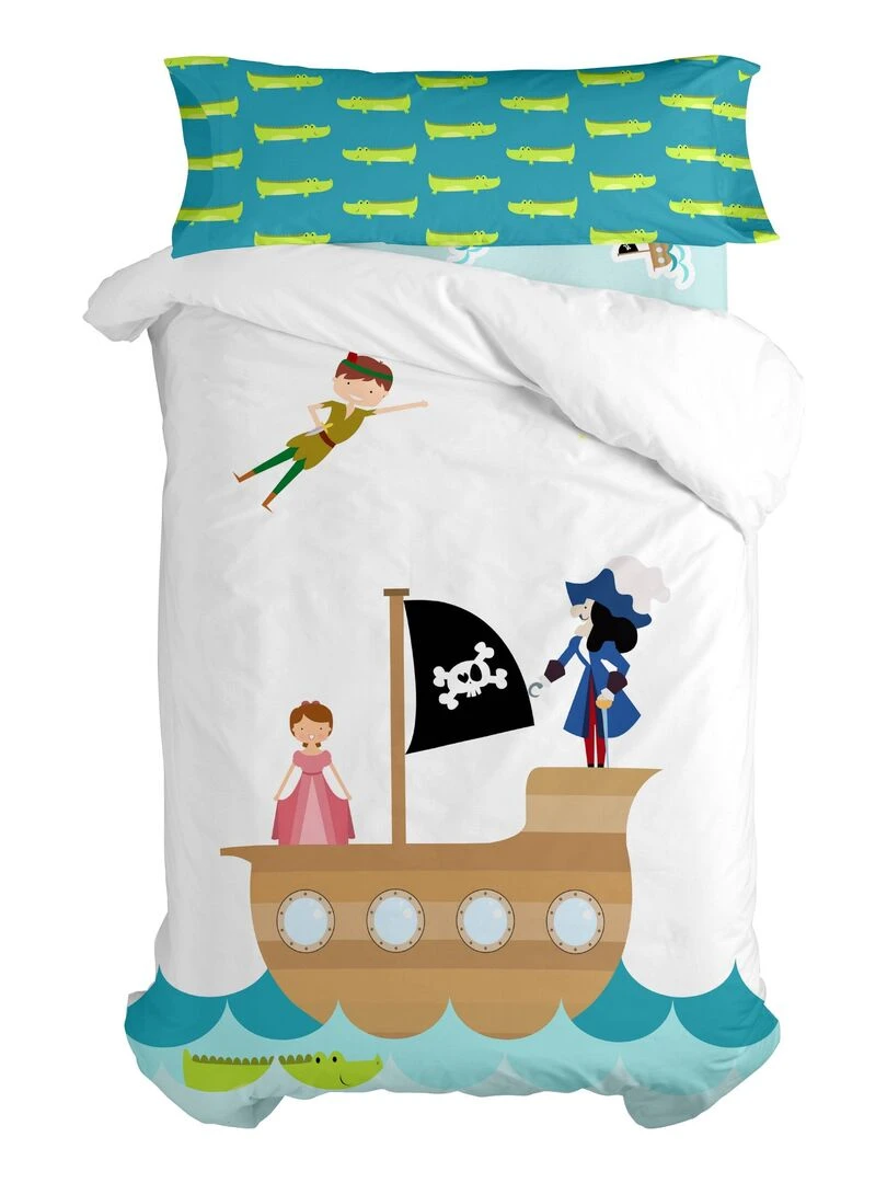 Parure housse de couette 2 pièces Flying boy "Happyfriday"   Bleu Marron