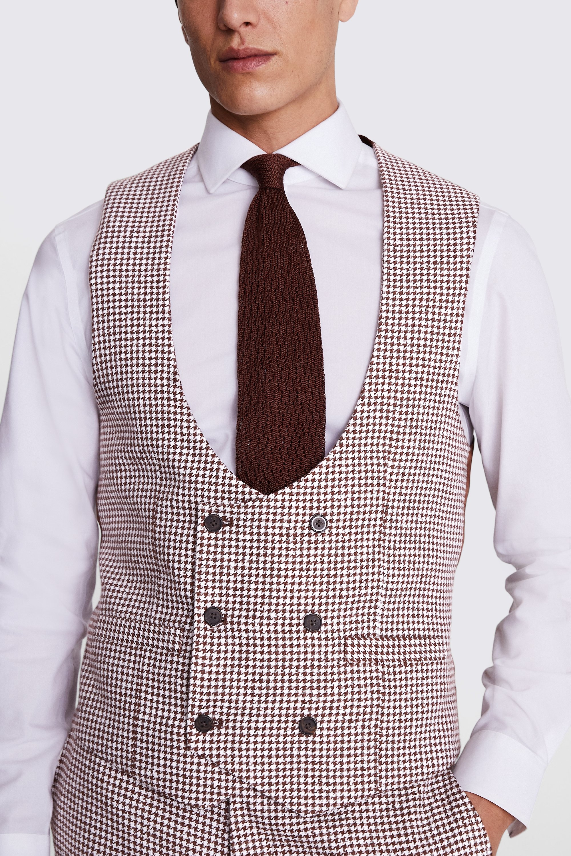 Slim Fit Copper Houndstooth Waistcoat    Buy Online at Moss