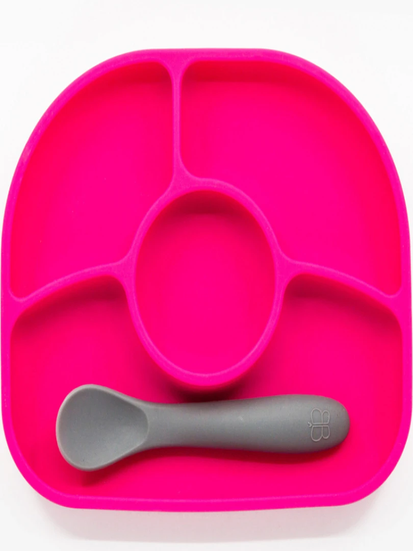 Assiette À Compartiments Avec Ventouse Et Cuillère Yümi Rose Rose