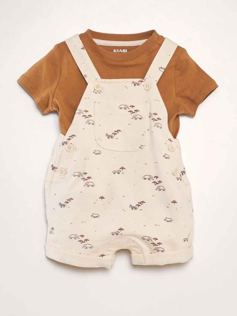 Ensemble salopette + short 2 pièces Beige/blanc