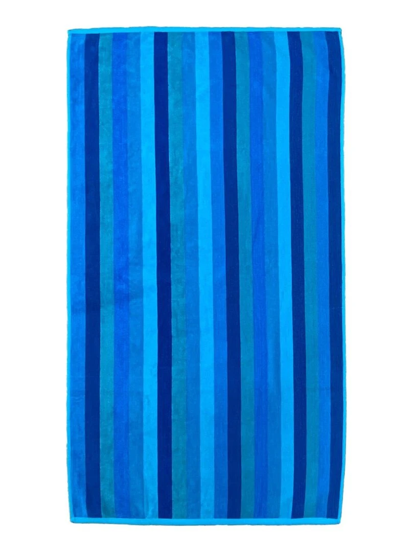 Serviette de plage éponge velours Jacquard Blue stripes 75x150cm Bleu