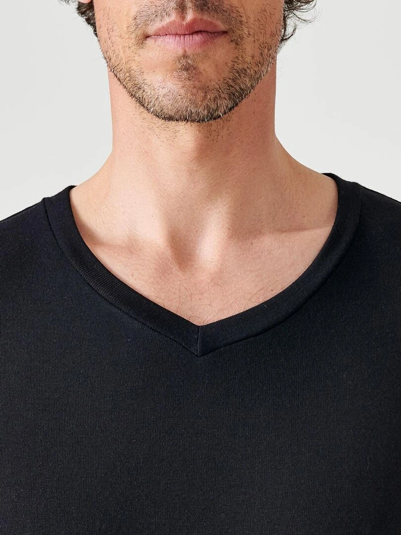 T shirt col V manches longues fine côte Thermolactyl Sensitive   Damart   Noir