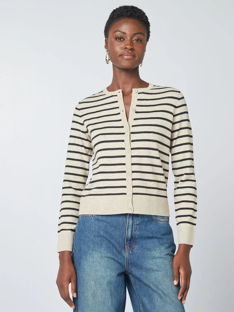 Gilet manches longues Beige marinière