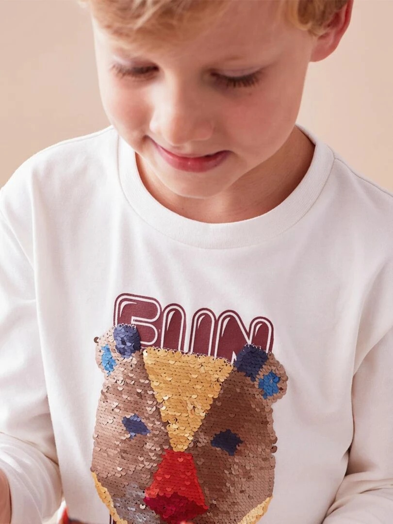 T shirt en coton BIO avec sequins Noukie's Blanc