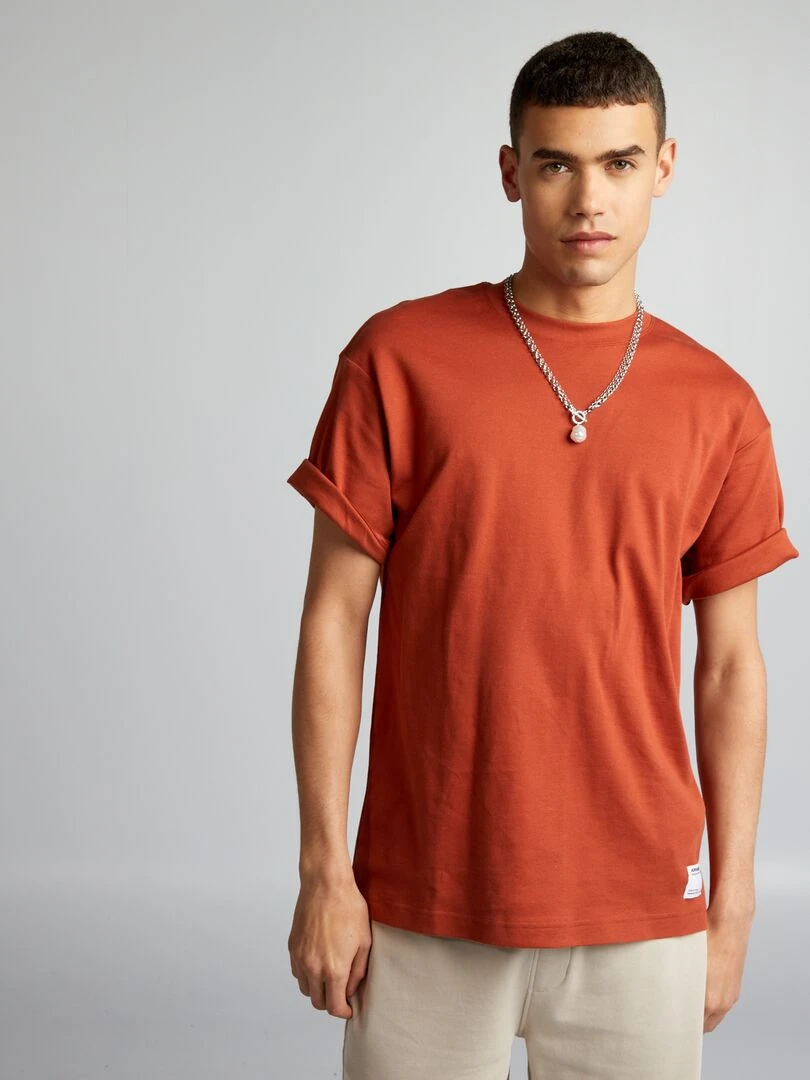 T shirt col rond en coton   Orange