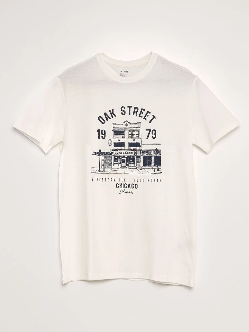 T shirt imprimé à col rond Blanc 'oak street'