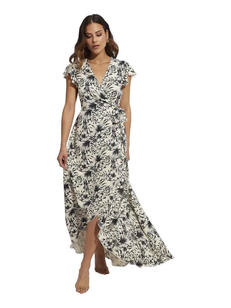 Robe longue estivale manches courtes Honolulu Ecru