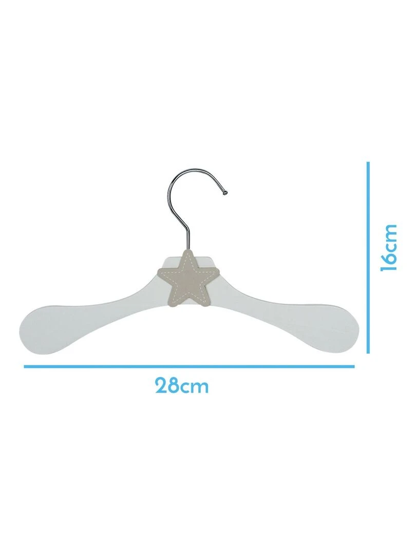 Lot de 20 cintres en bois 28 cm pour bébé enfant avec crochet pivotant Monsieur Bébé Blanc Beige
