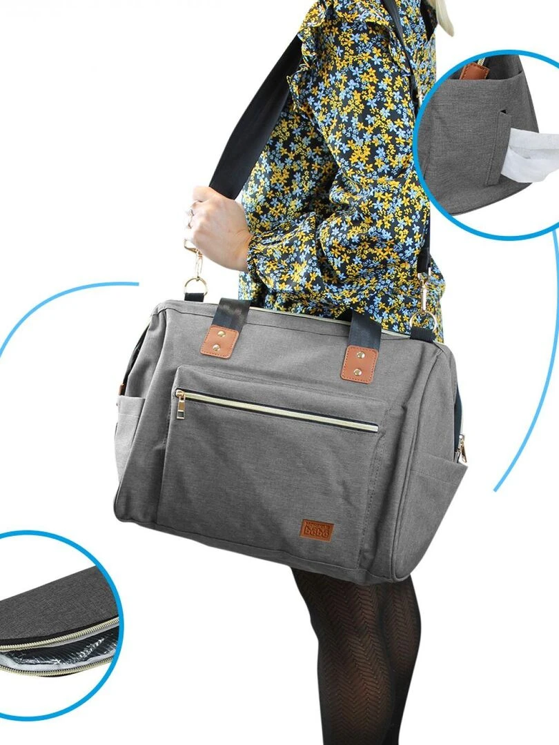 Sac à langer multifonction pour bébé 12 poches avec trousse isotherme   Monsieur Bébé   Gris