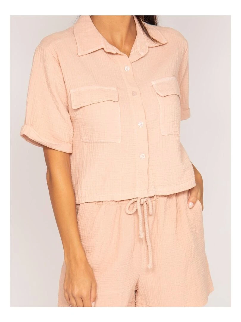 Chemise courte gaze de coton ORALIA   Rose