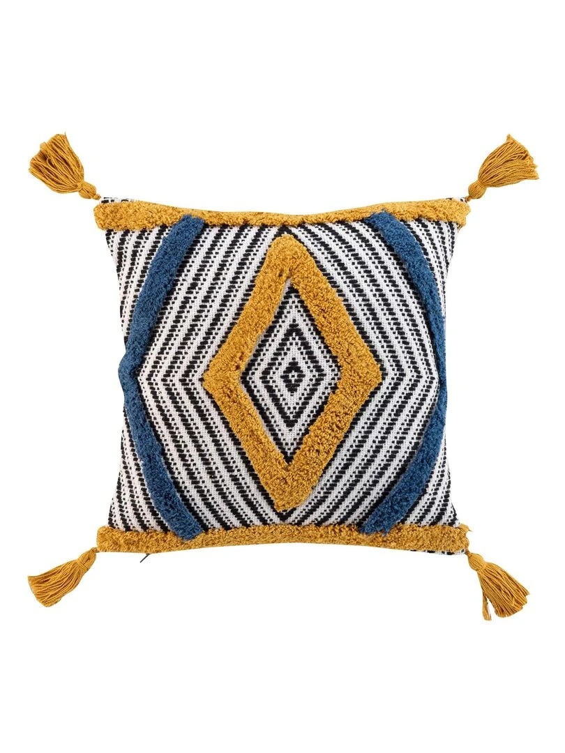 Coussin coton pompons Teranga   Marron