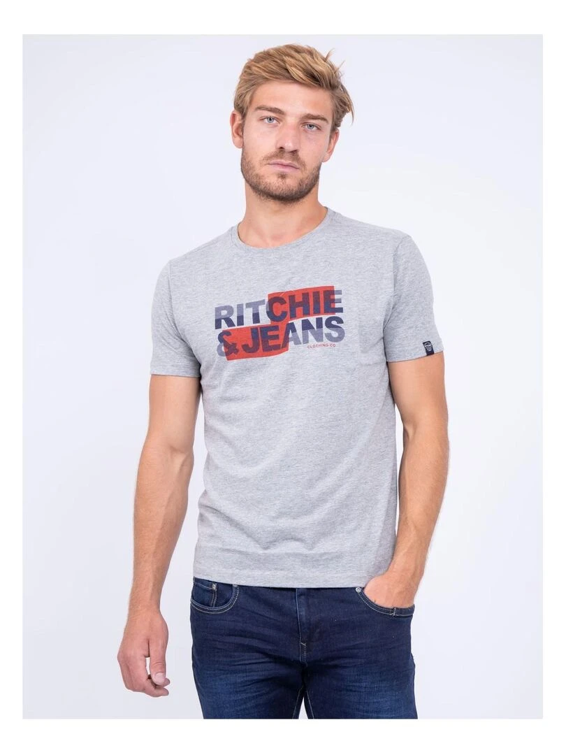 T shirt col rond pur coton JALTAZAR Gris chiné