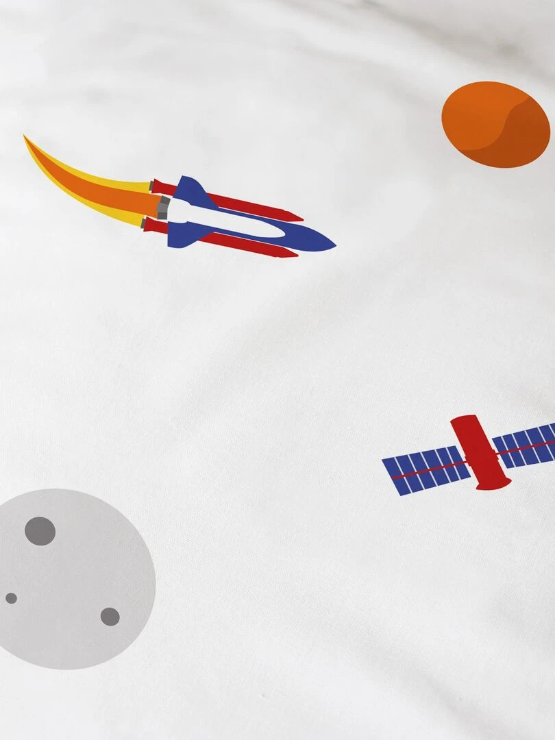 Drap housse imprimé 100% coton EXPLORE SPACE Blanc