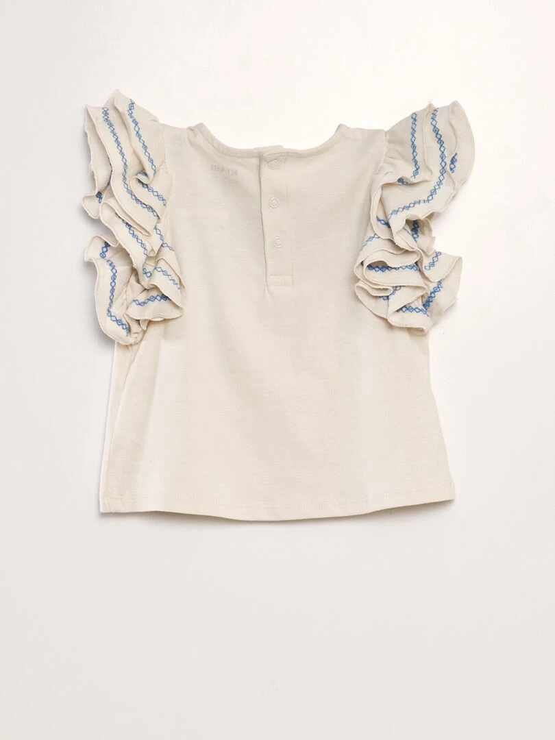 T shirt avec volants aux emmanchures Blanc/bleu