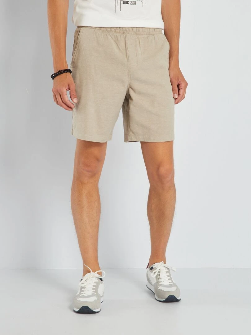 Bermuda uni à taille élastiquée Beige