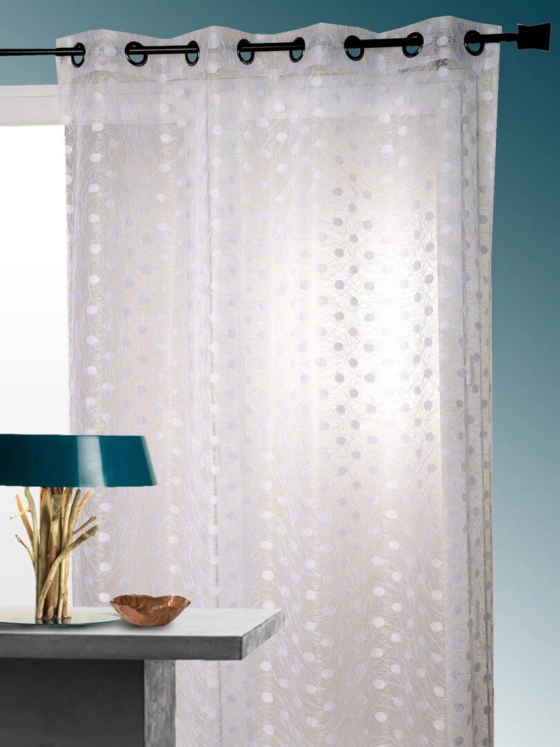 Voilage organza jacquard brodé petit pois Blanc