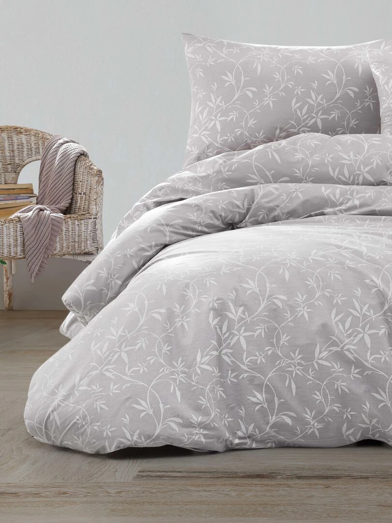 Parure housse de couette et taie d'oreiller   Gris
