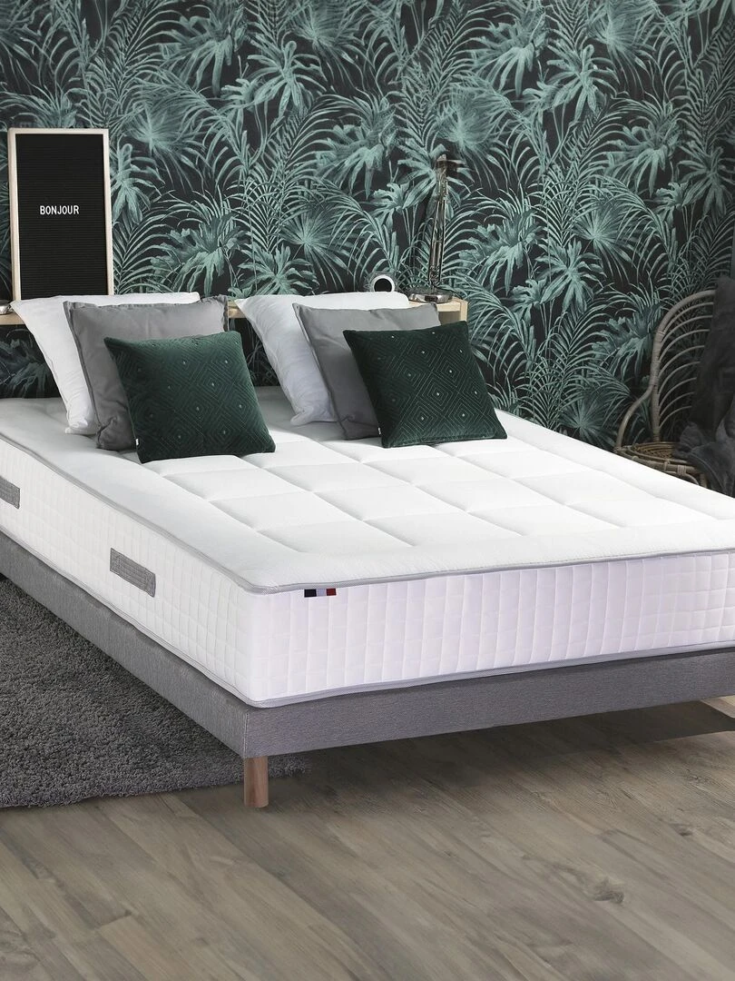 Ensemble Matelas Ressort 7 zones + Mémoire de forme + Sommier BELLAGIO 2 Fabriqué en France Blanc