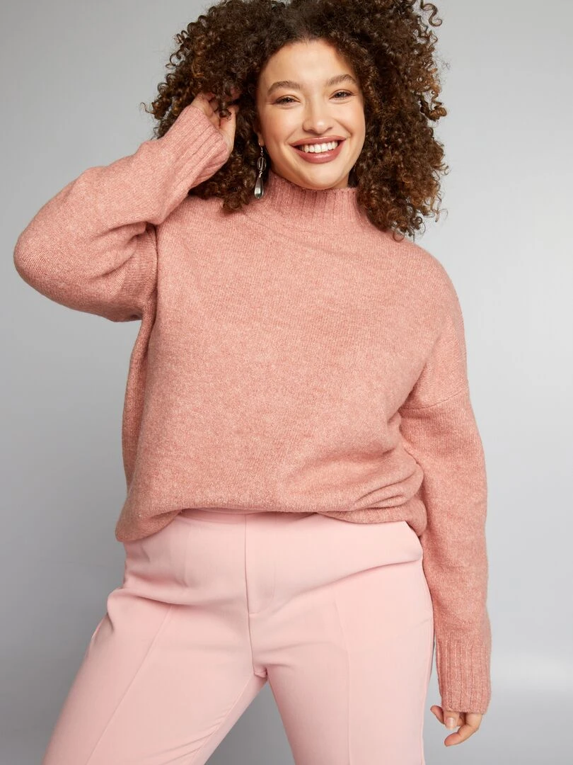 Pull col montant Vieux rose