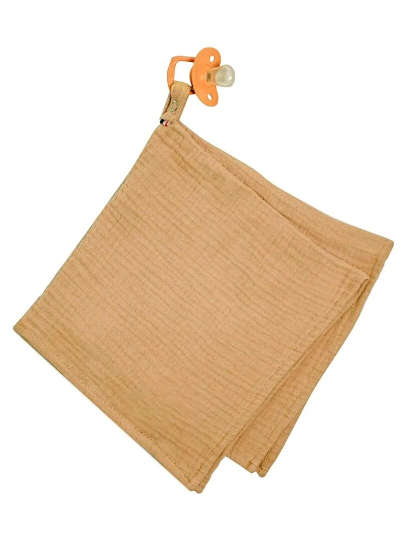 Doudou lange attache tétine en gaze de coton Jeanne Marron clair