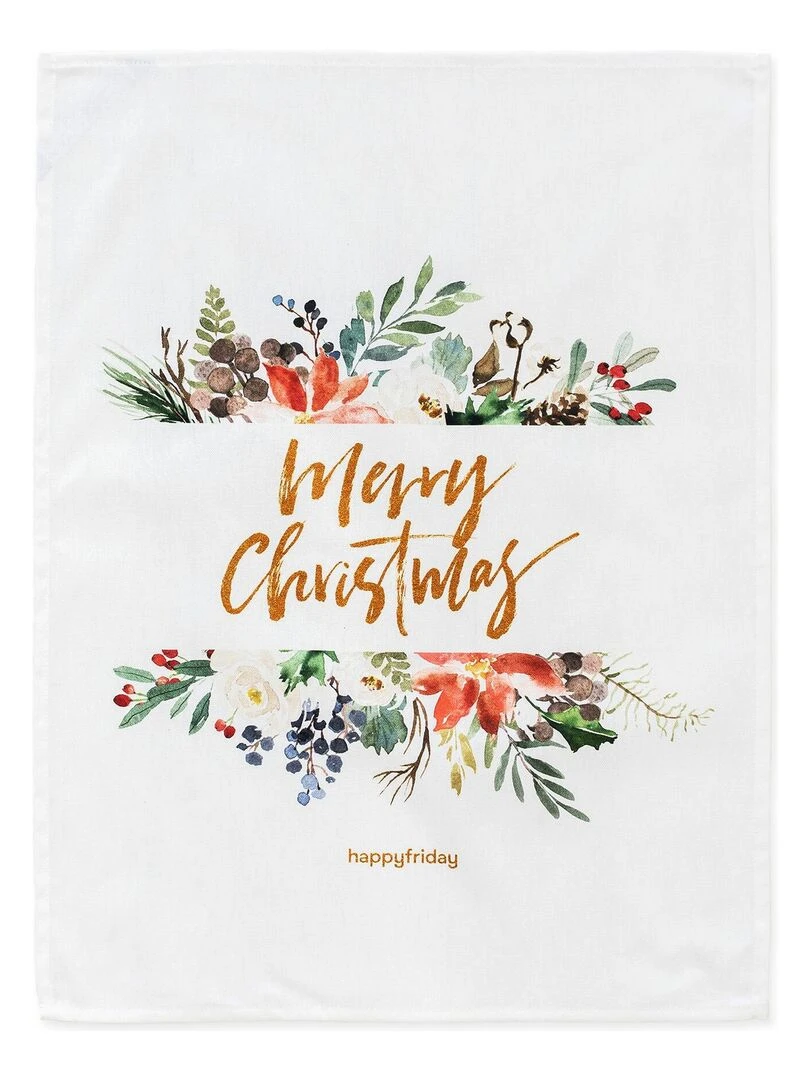 Torchon (2 pièces) Elegant Xmas "Happyfriday"   Blanc