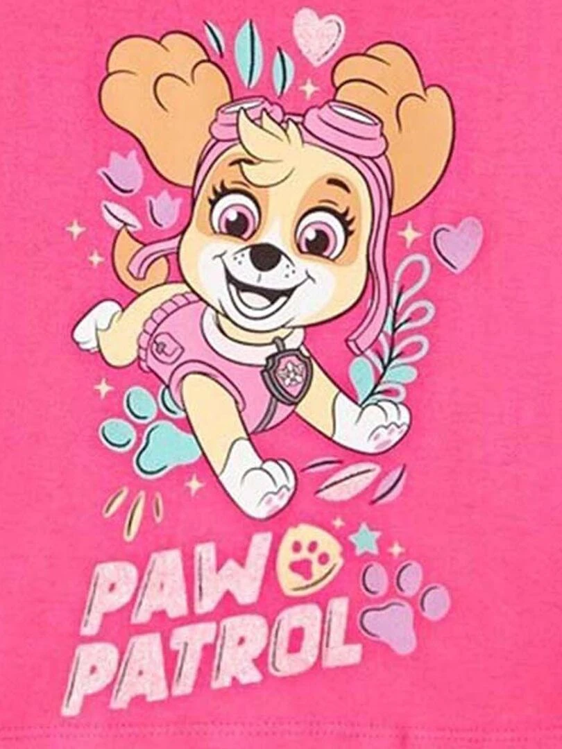 La Pat' Patrouille   T shirt fille imprimé La Pat' Patrouille en coton   Rose fushia