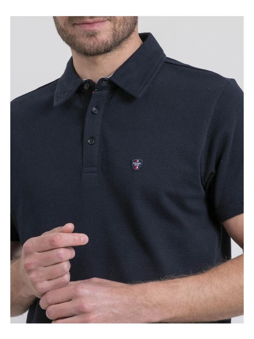 Polo manches courtes pur coton POULOAN   Bleu marine
