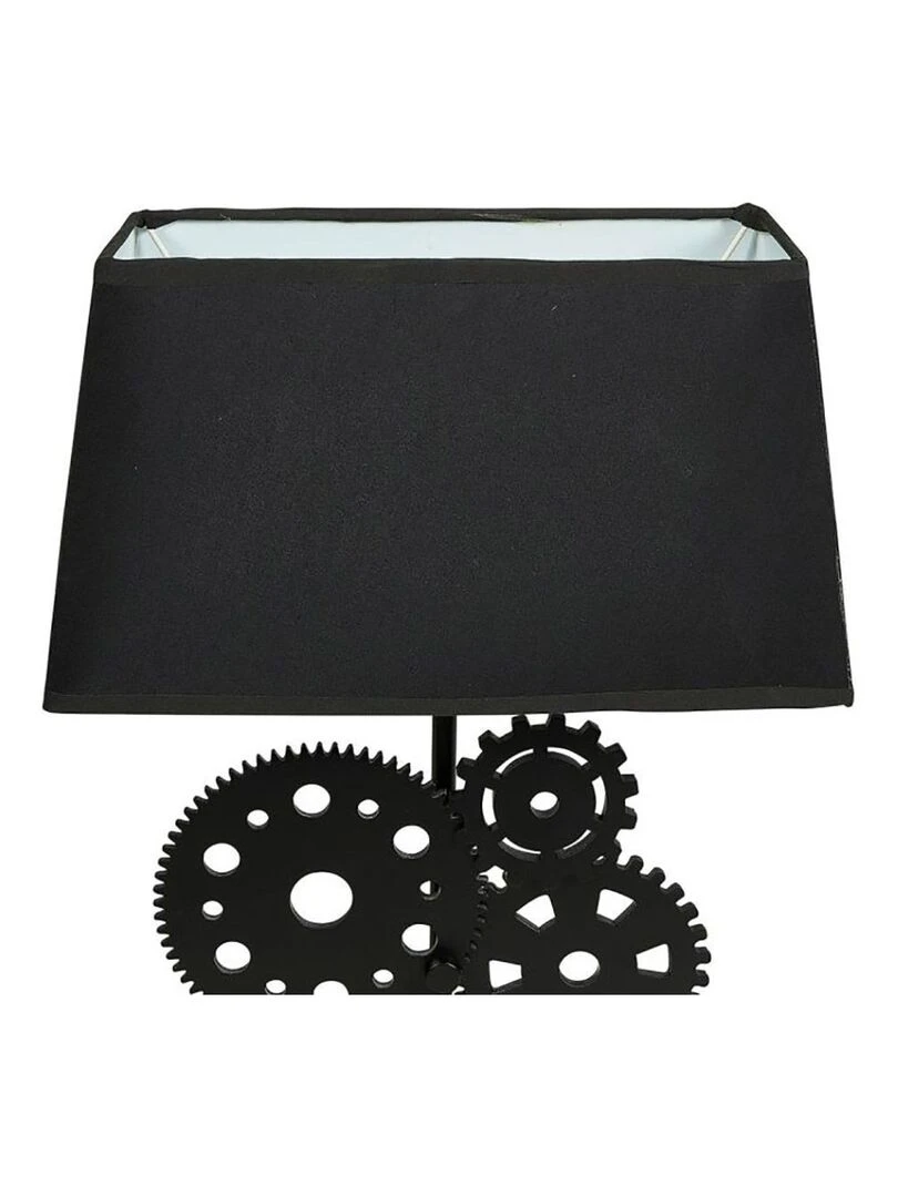 Lampe bois noir tissu rouages Noir