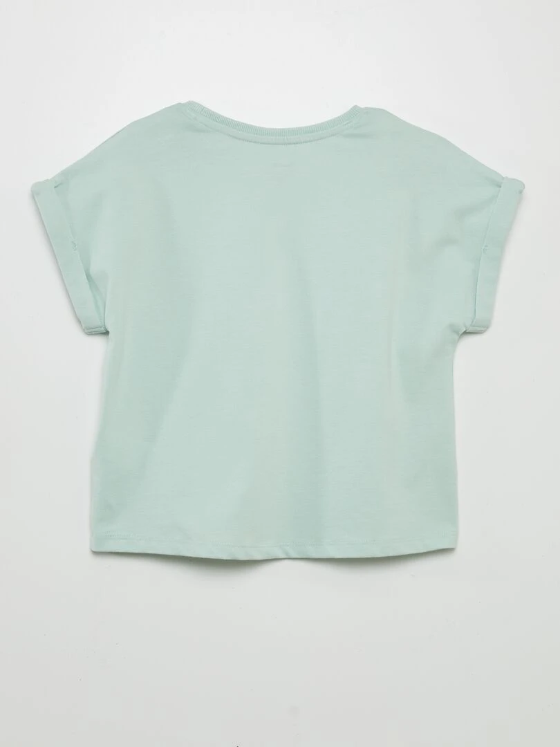 T shirt imprimé à manches revers   Bleu