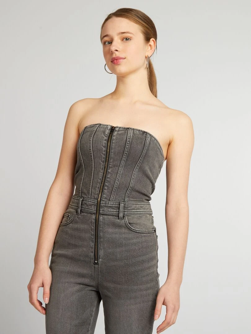 Combinaison bustier en jean   Noir délavé