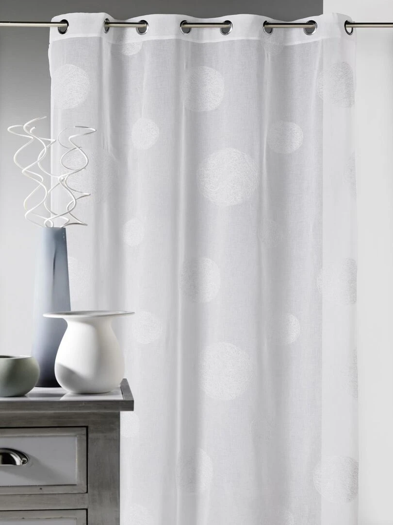 Voilage en Etamine Brodé ronds fils lurex brillants Blanc