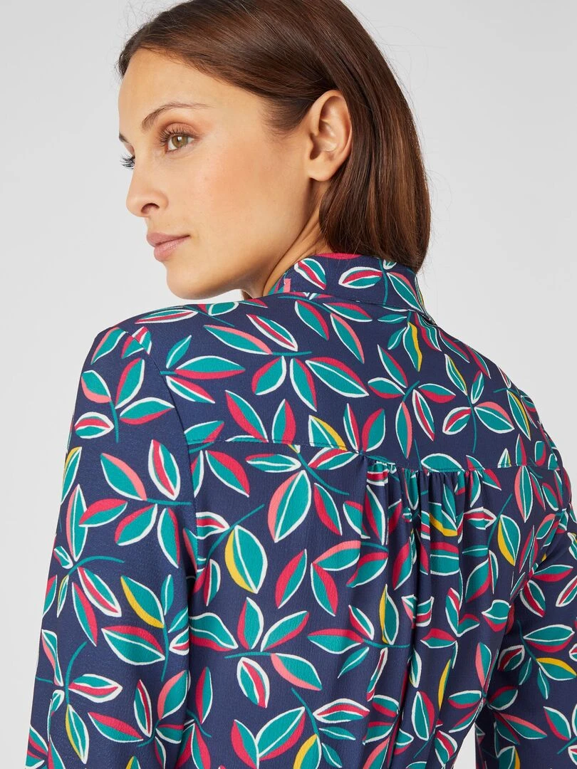 Robe chemisier crêpe reliéfé   Damart   Bleu marine