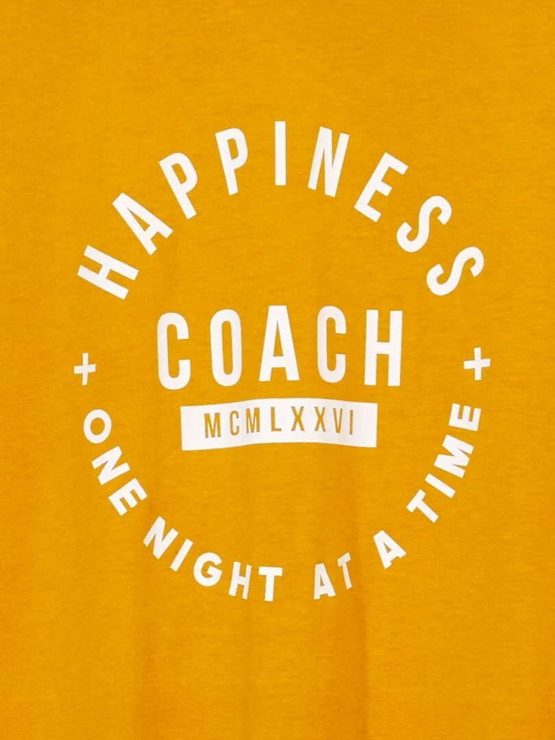 Pyjama court Inscription 'happiness' 2 pièces Jaune moutarde