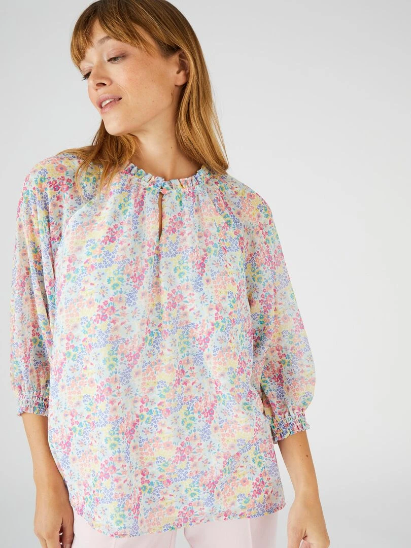 Blouse voile fluide imprimé   Damart   Rose