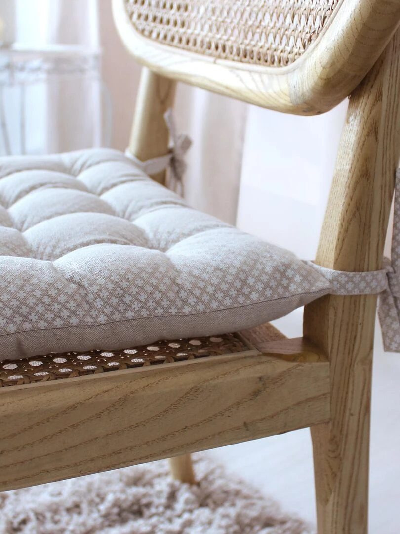 Galette de chaise piquée et imprimée de petites croix   Beige