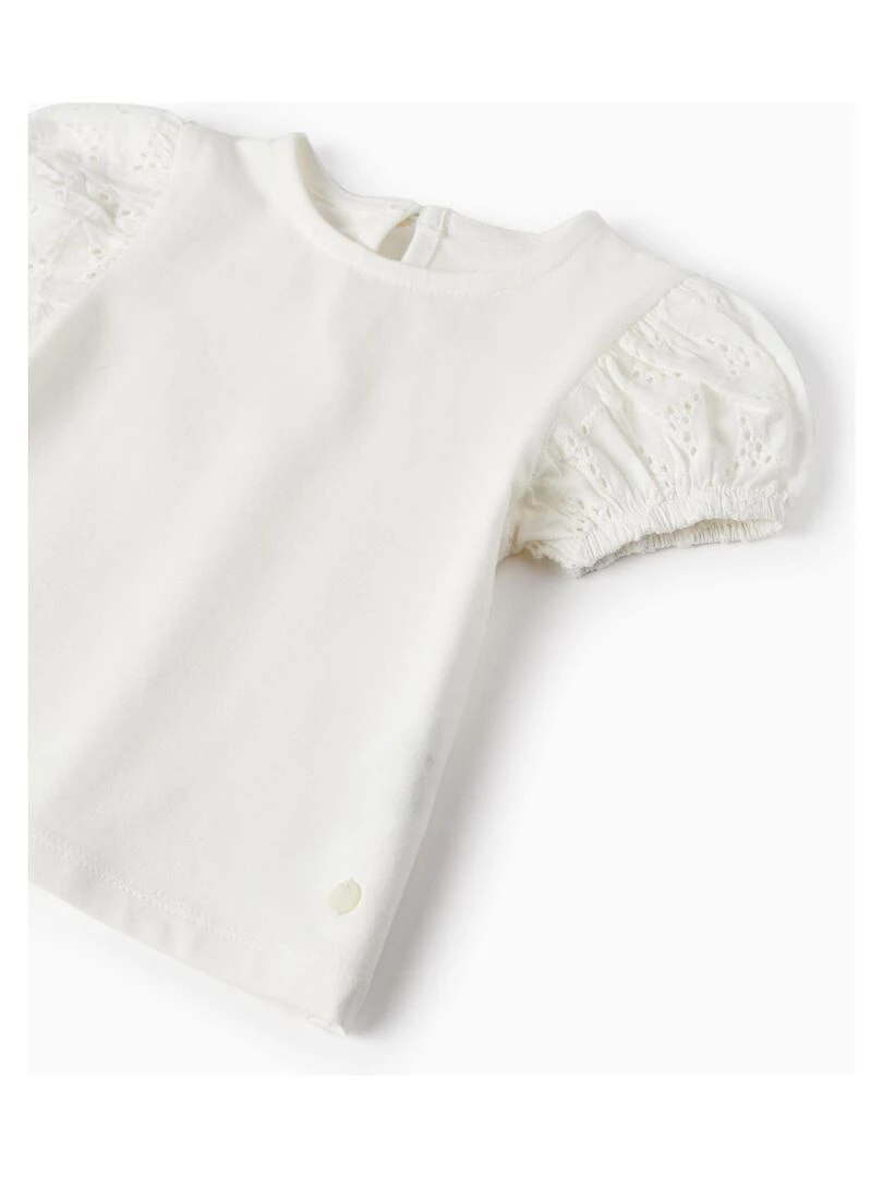 T shirt avec Broderie pour Bébé Fille manches courtes ATLANTIC COMPANY   Blanc