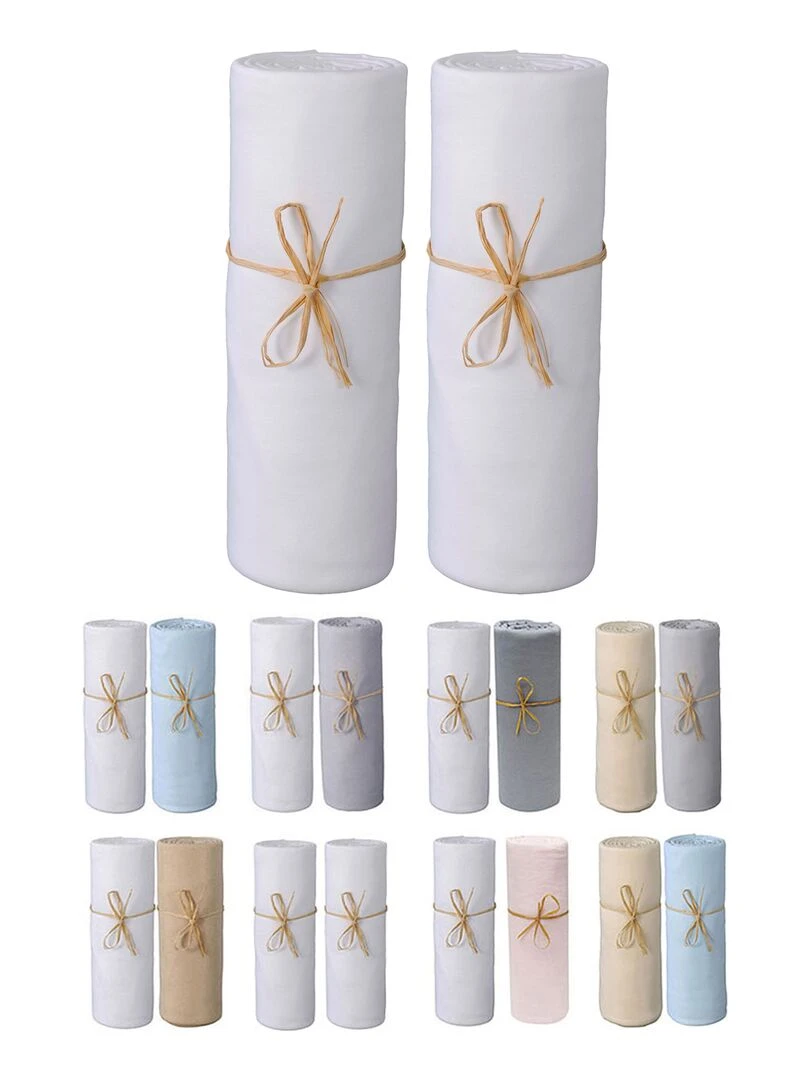 Lot x2 Draps housse bébé 100% jersey Bio peigné 'P'tit Basile' Blanc