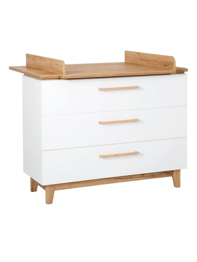 ROBA Commode à Langer "Finn" – avec Plan à Langer Amovible – 3 Tiroirs – blanc / chêne doré Blanc