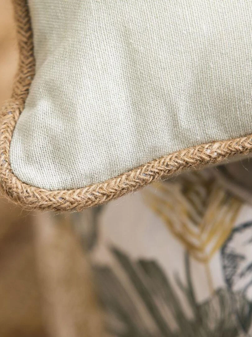 Coussin en coton recyclé avec piping jute 'Deko&co'   Vert d'eau