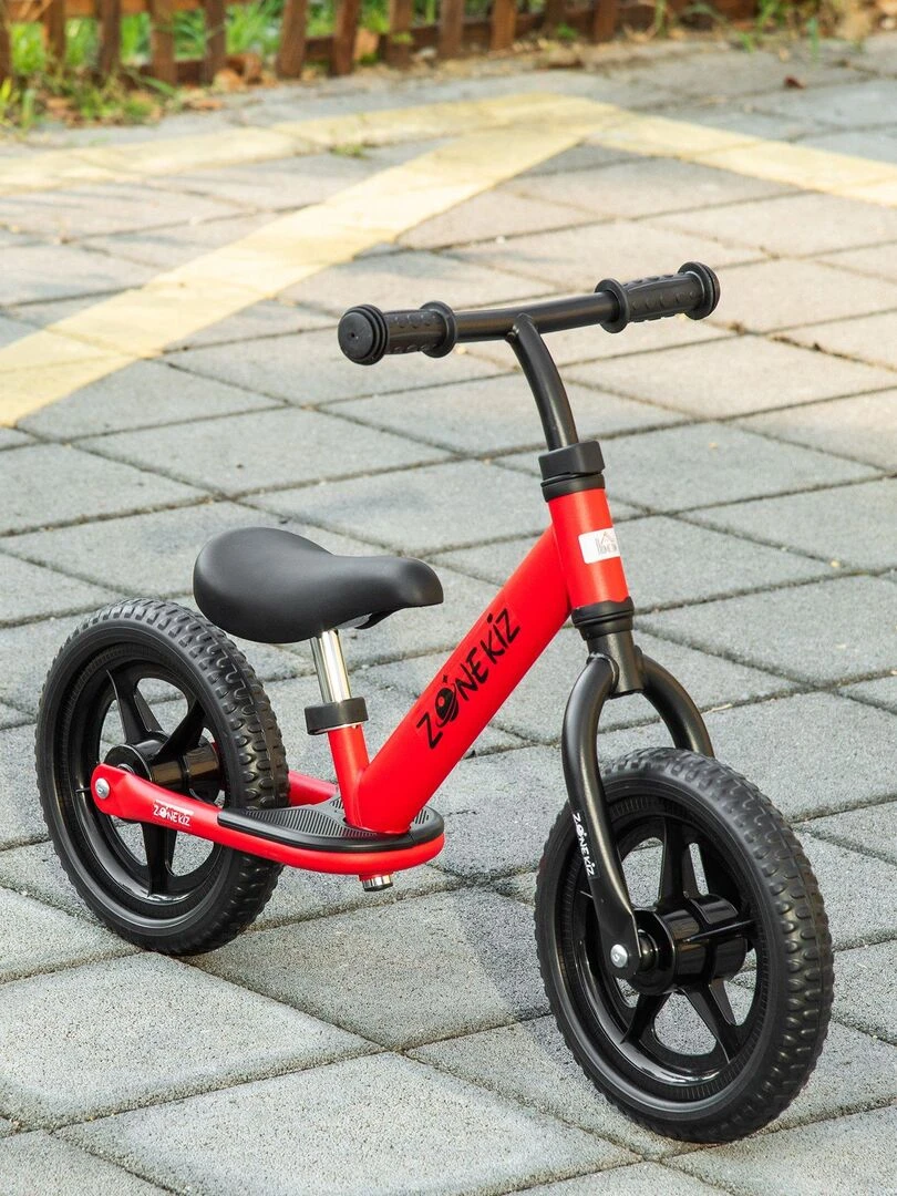 Draisienne enfant selle guidon réglable cale pied acier rouge noir   Rouge