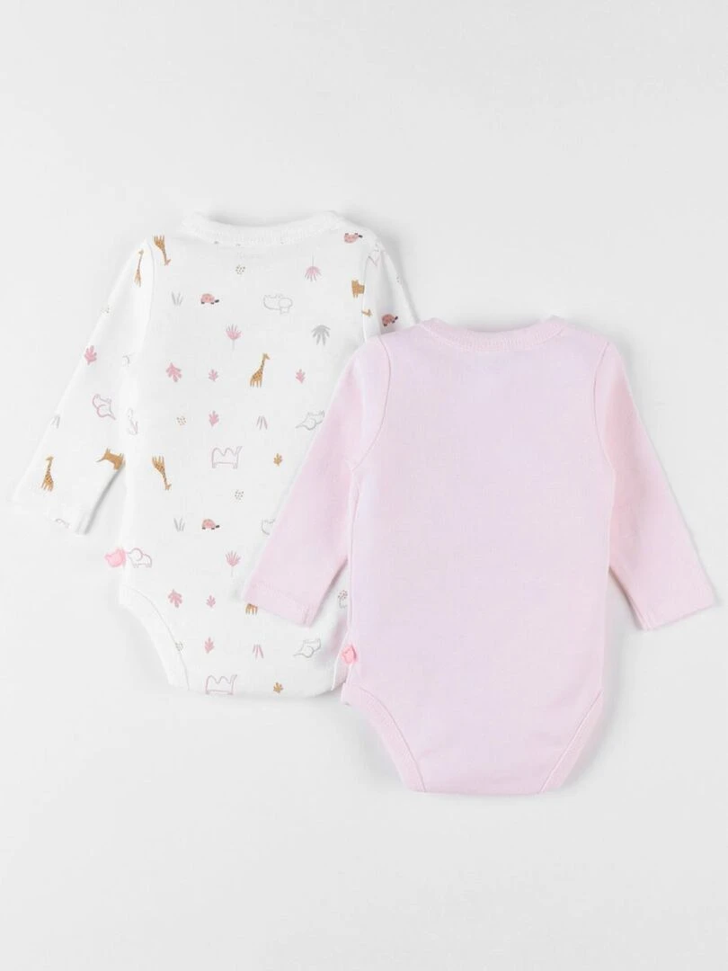 Set de 2 bodies léoparde en coton écru/rose clair Noukie's Blanc