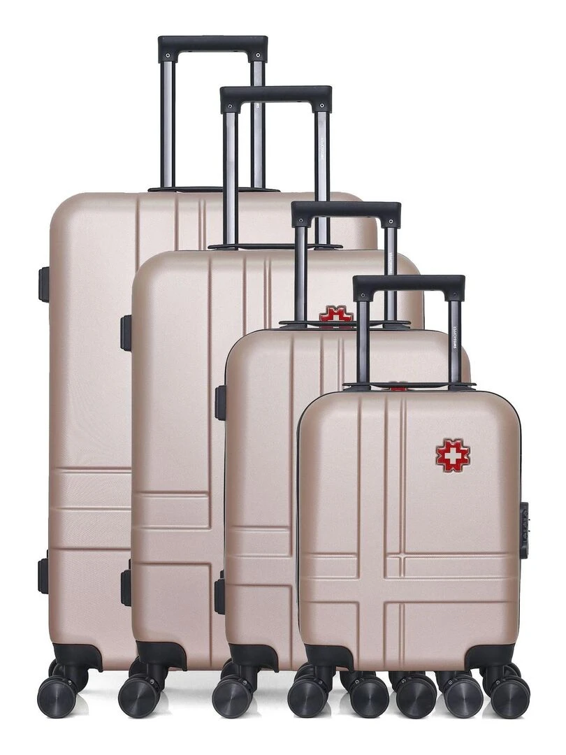 Set de 4 Valises Rigides Grand Format Taille Moyenne Valise Cabine et Vanity USTER M Rose